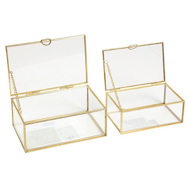 LOT Bo&icirc;te de rangement en verre et effet laiton - OK CODES CR&Eacute;&Eacute;S