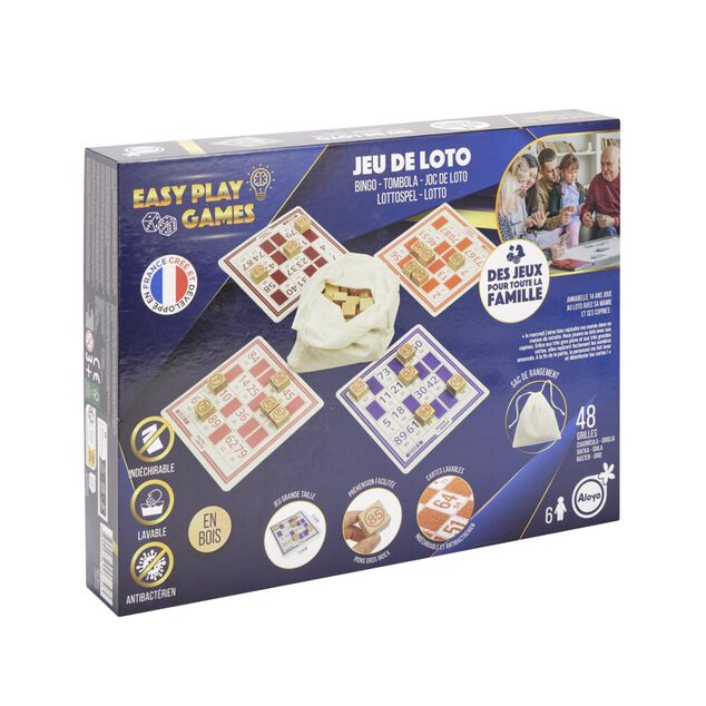 Jeu de loto en bois avec 48 grilles et sac de rangement