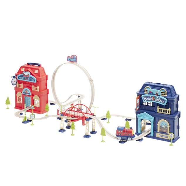 Circuit locomotive et gare dans valise 2en1 103x37xH36cm