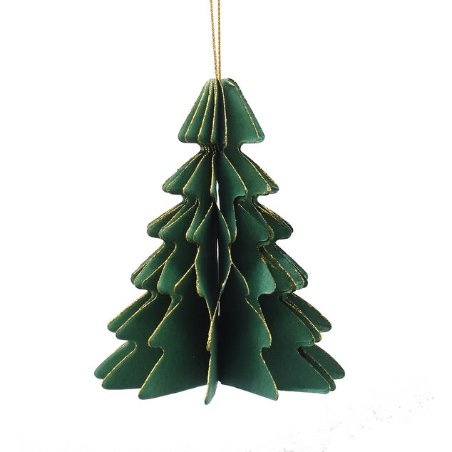 Sapin 3D &agrave; poser en papier vert et dor&eacute; H10cm