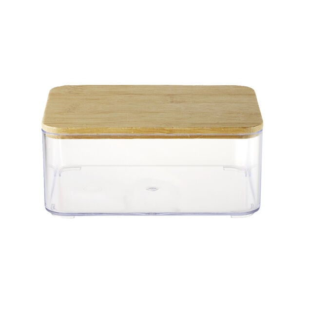 Bo&icirc;te de rangement x3 plastique transparent couvercle bambou