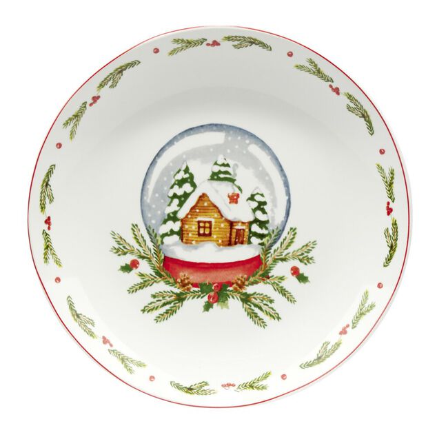 Assiette &agrave; dessert No&euml;l c&eacute;ramique motif maison &Oslash;20cm