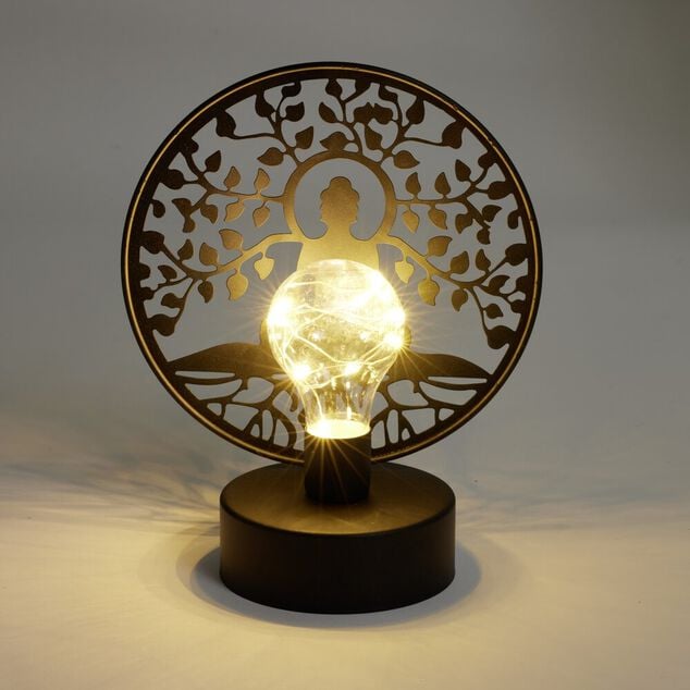 Lanterne LED Bouddha m&eacute;tal noir 18x10xH21,5cm