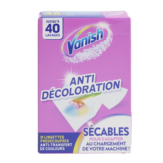 Lingette anti-décoloration et anti-transfert de couleurs Vanish x20