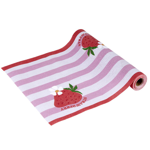 Chemin de table motif fraise polycoton 28x300cm
