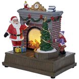 Scène de Noël lumineuse 1LED Père Noël devant cheminée 15,5x11xH16,5cm