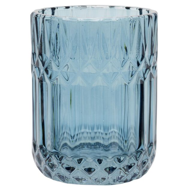 Gobelet en verre effet cristallin bleu &Oslash;8xH10,5cm