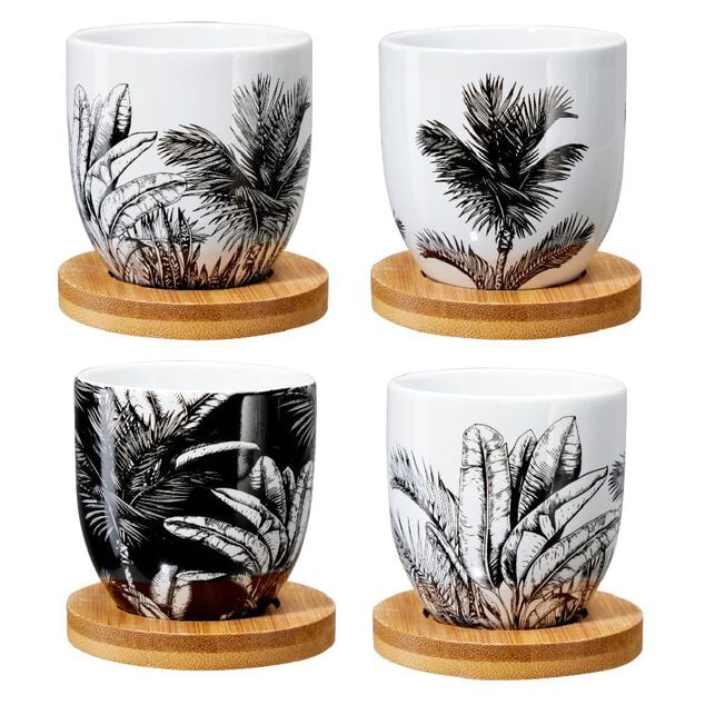 Tasse &agrave; caf&eacute; avec sous-tasse en bois x4