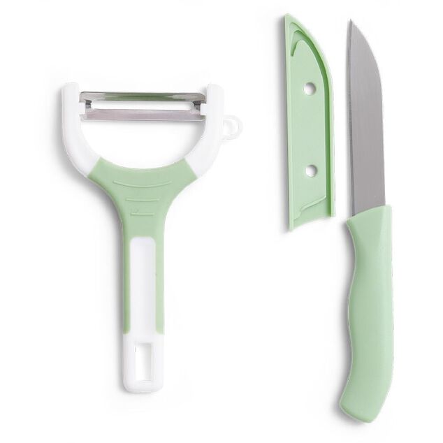 Set couteau et &eacute;plucheur inox et plastique - 3 mod&egrave;les