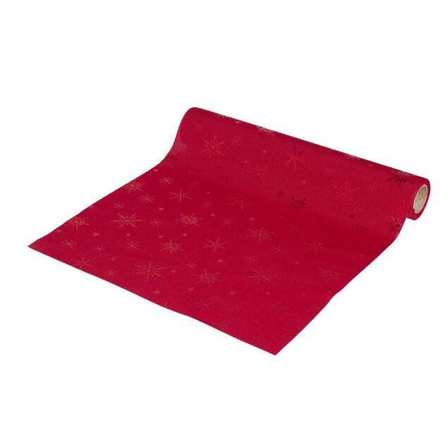 Chemin de table rouge motifs &eacute;toiles et flocons 3m