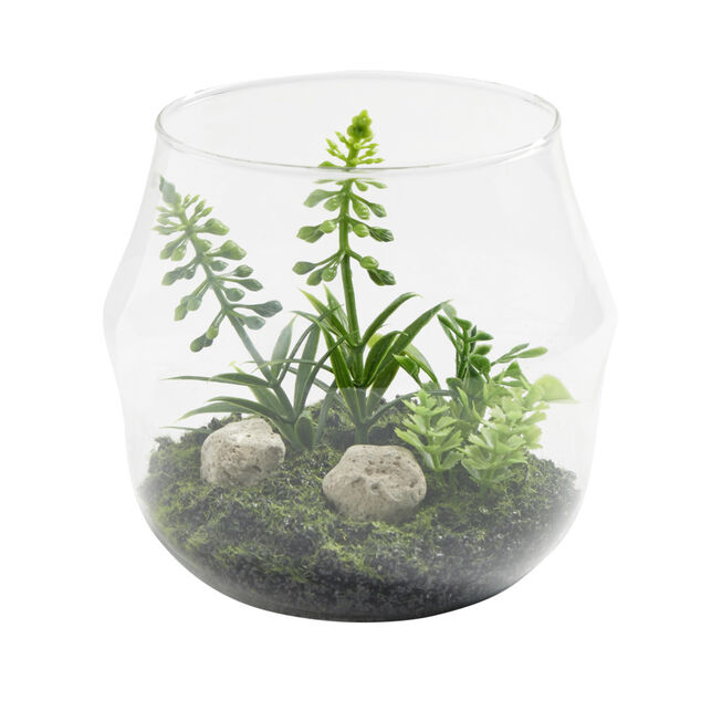 Vase en verre terrarium artificiel &Oslash;12xH12cm (2 mod&egrave;les)