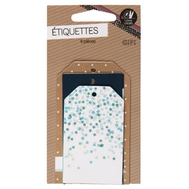 &Eacute;tiquette cadeau d&eacute;cor bleu x6