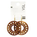 Boucles d'oreilles cr&eacute;oles bois filigrane marron