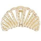 Pince cheveux forme coquillage avec perles m&eacute;tal dor&eacute; L6cm