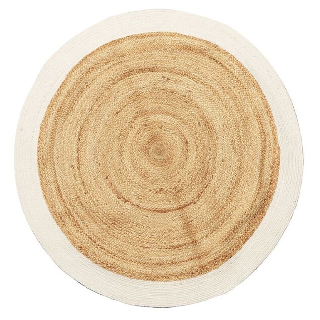 Tapis jute et coton &Oslash;120cm blanc