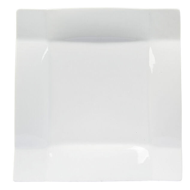 Assiette &agrave; dessert carr&eacute;e porcelaine uni blanc 20x20cm