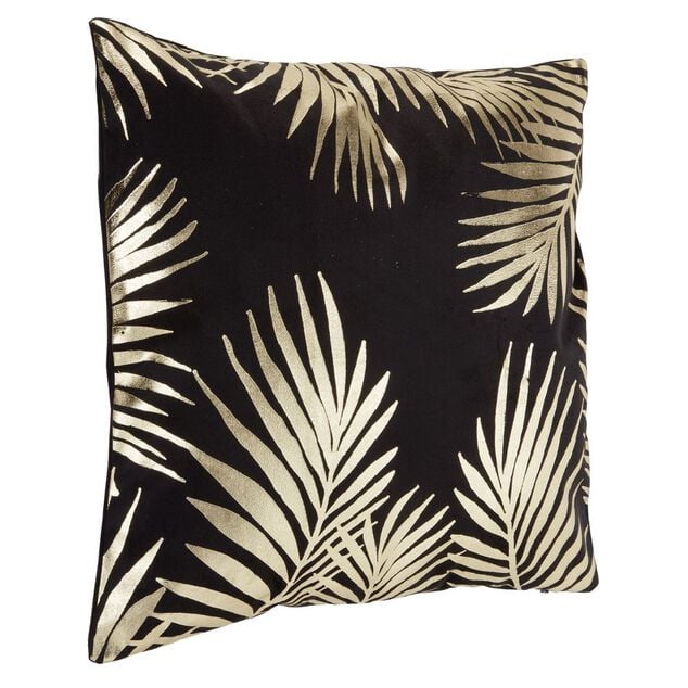 Housse de coussin imitation velours 40x40cm noir motif dor&eacute;