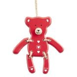Suspension Ourson de Noël en bois rouge et blanc H10,5cm