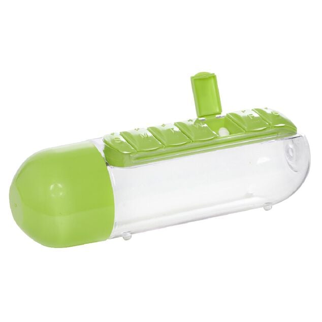 Gourde pilulier hebdomadaire transparente et verte