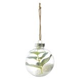 Boule de Noël transparente intérieur feuille et givre vert blanc