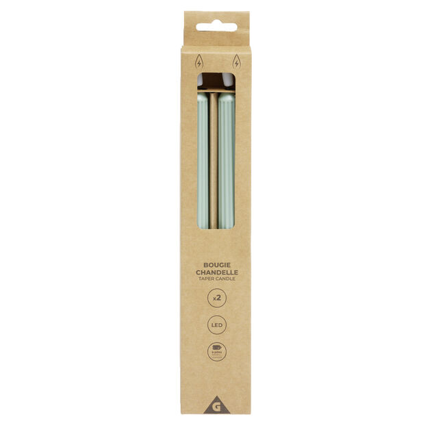 Lot de 2 bougies chandelles LED vertes &Oslash;2,2xH22,5cm