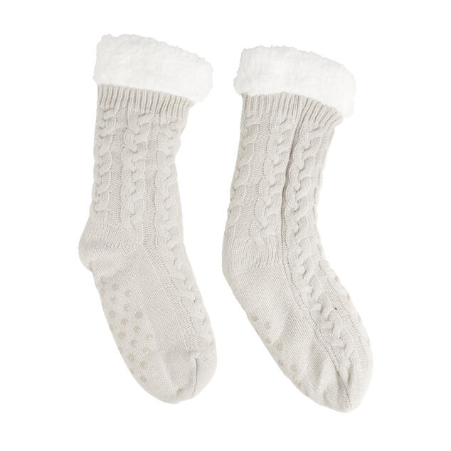 Chaussettes d'int&eacute;rieur doubl&eacute;es peluche gris TU