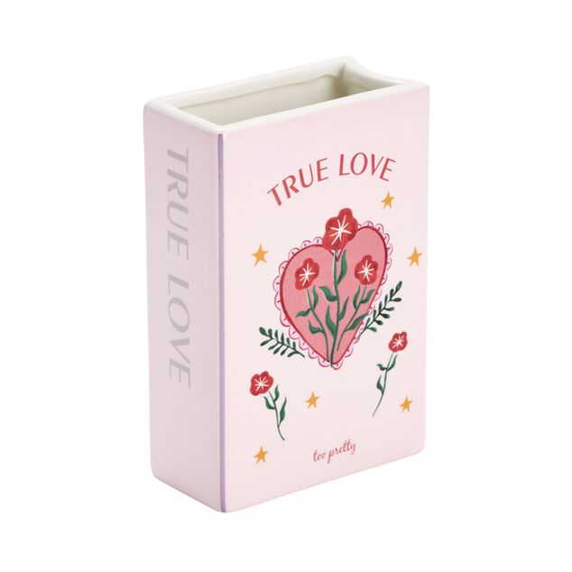 Vase c&eacute;ramique forme livre romantique 13,5x6,5xH20cm (2 mod&egrave;les love ou secret)