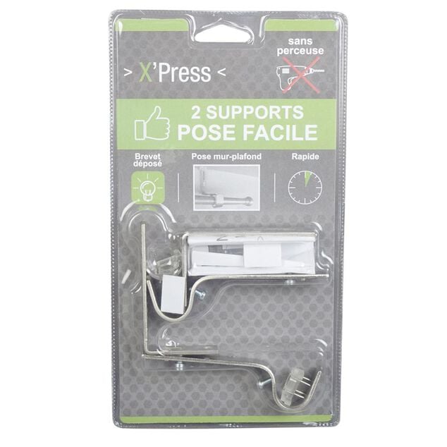 Support tringle &oslash;2 cm Chrom&eacute; pose facile Mur Plafond Sans Perceuse x2