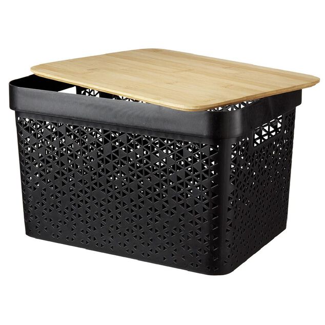 Pani&egrave;re noire avec couvercle bambou naturel H21,5 cm