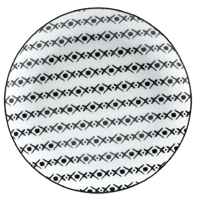 Assiette &agrave; dessert blanche motif ligne de croix noir &Oslash;19cm