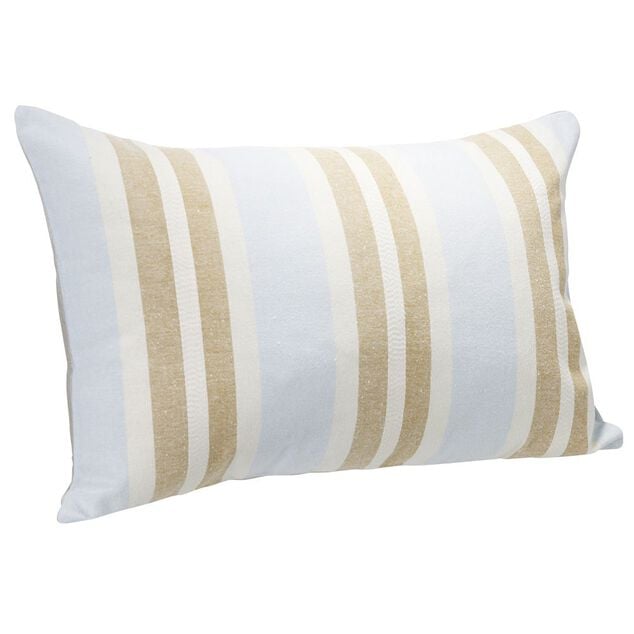 Coussin jacquard rayure beige et bleu clair 50x30cm