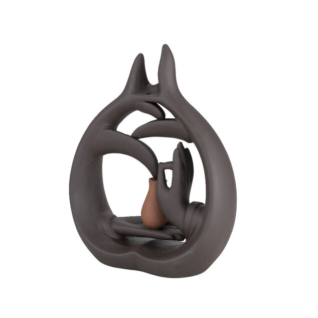 Fontaine à encens zen plastique marron 16x5x22cm