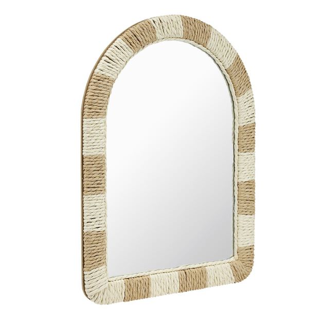 Miroir mural forme arche cadre tress&eacute; beige et marron 30xH40cm