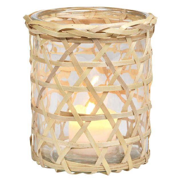 Photophore verre et rotin naturel