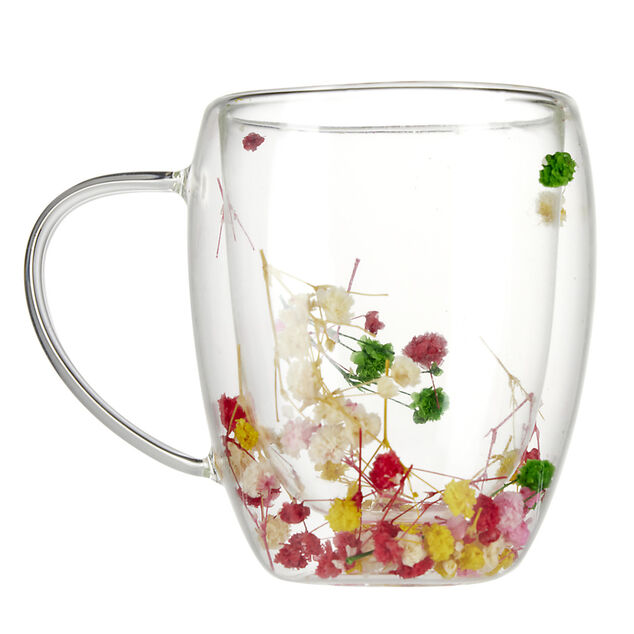 Tasse en verre double paroi avec fleurs séchées 350ml