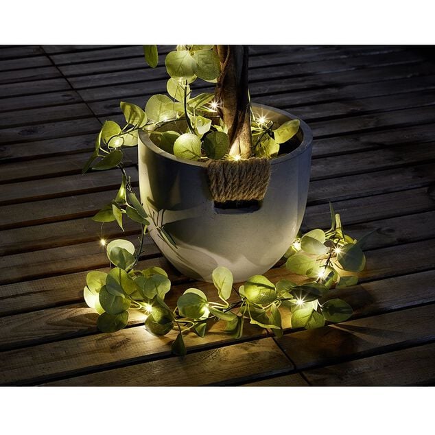 Guirlande lumineuse eucalyptus artificiel 30 microLED blanc chaud 2,9 m