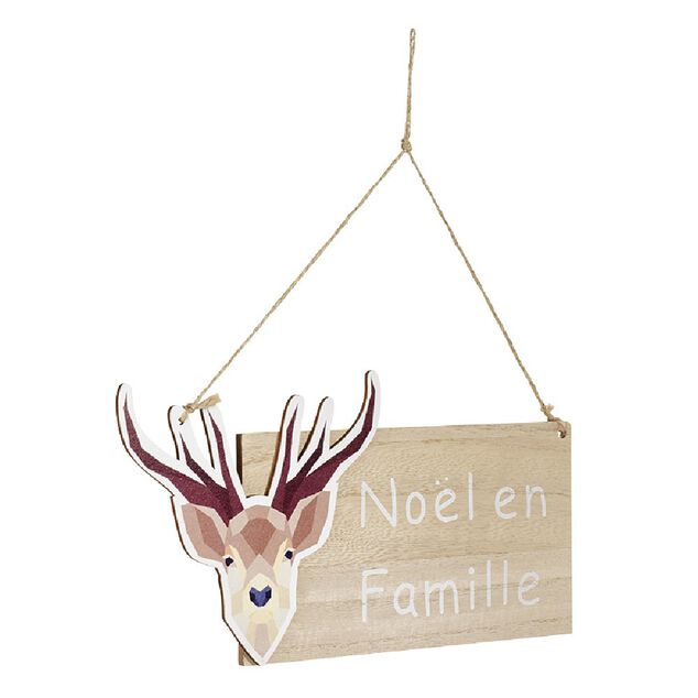 Pancarte de No&euml;l &agrave; suspendre motif renne avec inscription