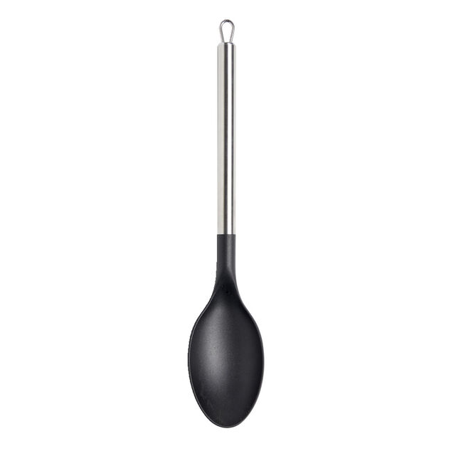 Cuill&egrave;re &agrave; servir en plastique noir avec manche en inox L.34,3cm