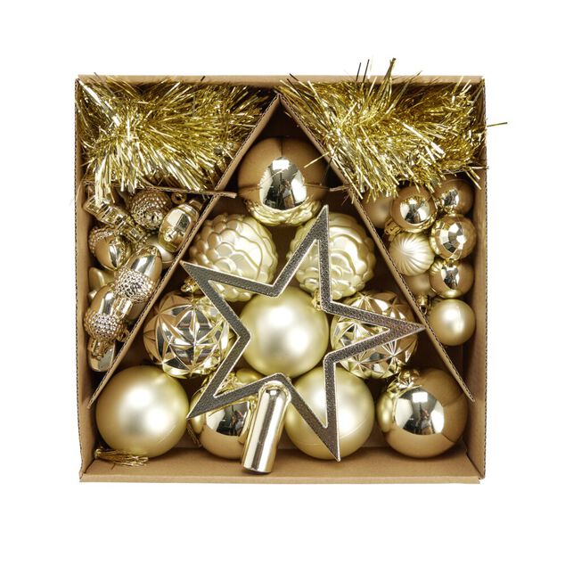 Kit d&eacute;coration sapin de No&euml;l plastique dor&eacute; 40 pi&egrave;ces