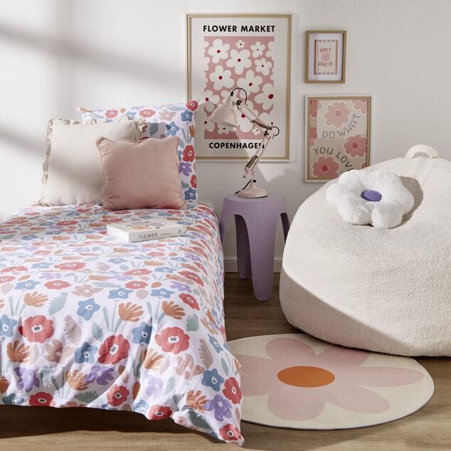 Parure de lit 1 personne 140x200cm coton graphique et fleuri (2 mod&egrave;les)