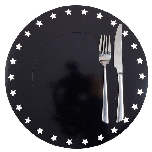 Sous assiette rebord &eacute;toile plastique noir &Oslash;34cm x4