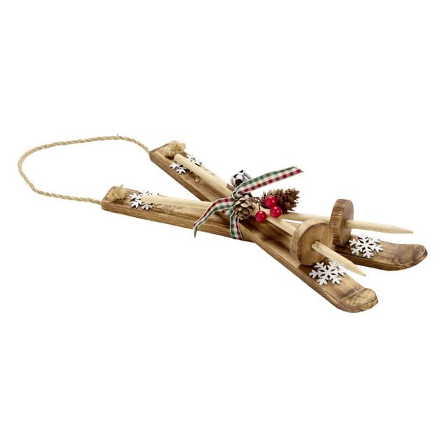 Ski d&eacute;coratif &agrave; suspendre en bois 10x30cm (3 mod&egrave;les)