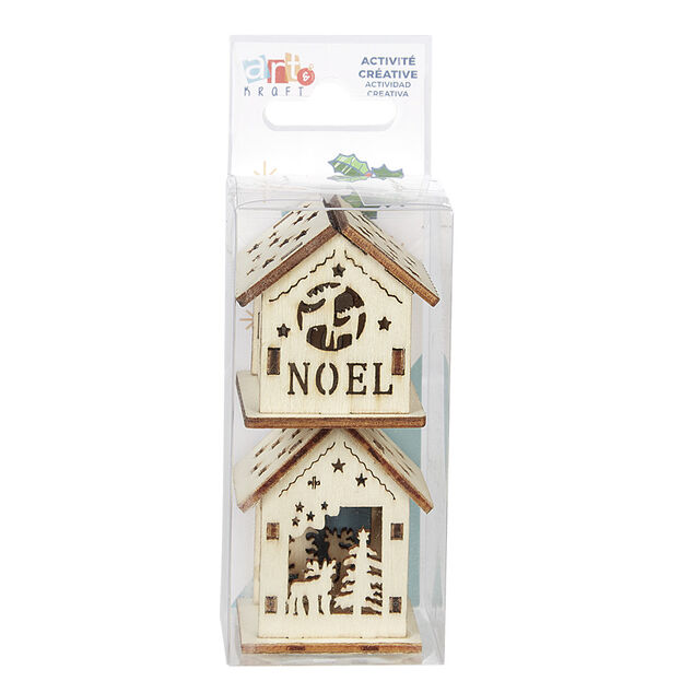 Maison de No&euml;l ajour&eacute;e motif et inscription &agrave; d&eacute;corer en bois x2