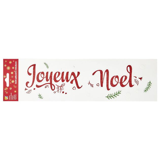 Décoration fenêtre électrostatique Joyeux Noël rouge et blanc L36xH11cm