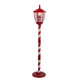 Lampadaire rétro avec Père Noël lumineux musical rouge et blanc H150cm