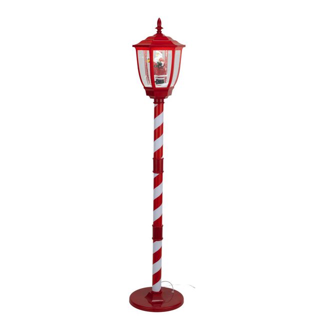 Lampadaire rétro avec Père Noël lumineux musical rouge et blanc H150cm