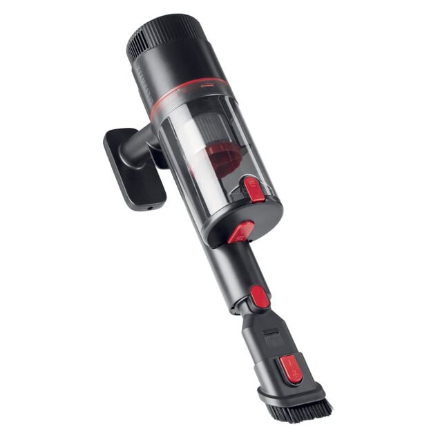 Aspirateur balai sans fil 6 accessoires CleanMaxx noir et rouge H109cm