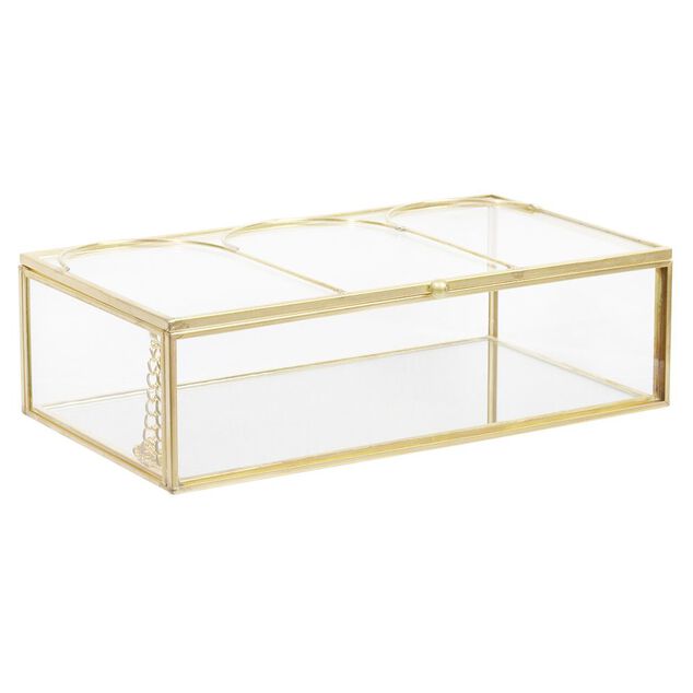 Bo&icirc;te &agrave; bijoux en m&eacute;tal et verre transparent dor&eacute;