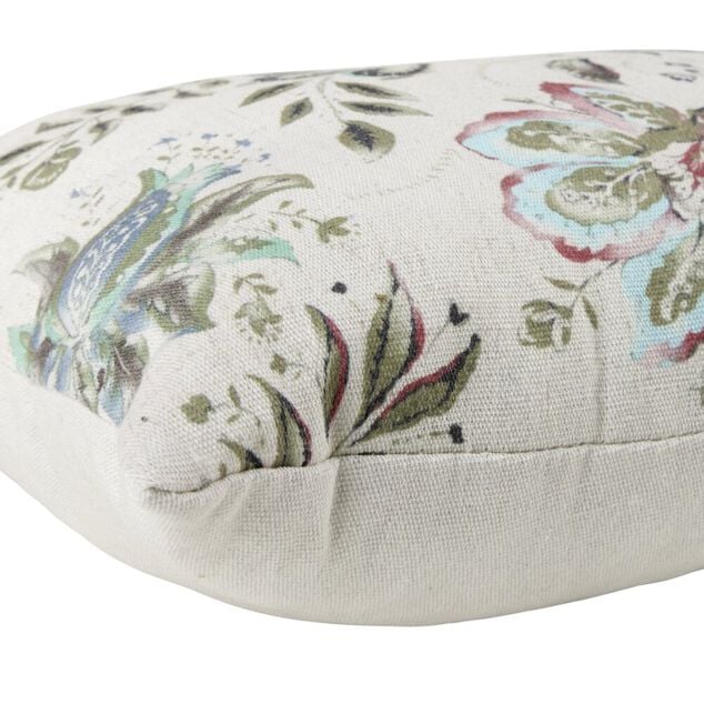 Coussin rectangulaire motif v&eacute;g&eacute;tal Indie effet toile de jute 30x50cm (2 mod&egrave;les)