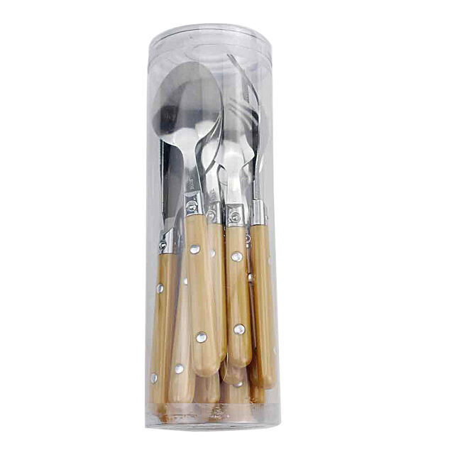 M&eacute;nag&egrave;re 16 pi&egrave;ces inox manche plastique jaune dor&eacute;